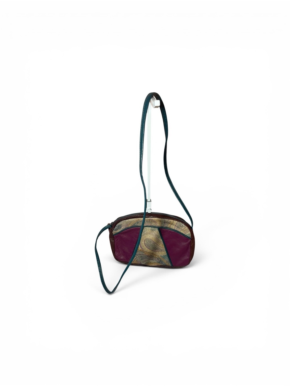 Daniel Victor Vintage Crossbody Shoulder Bag in Plum and Teal